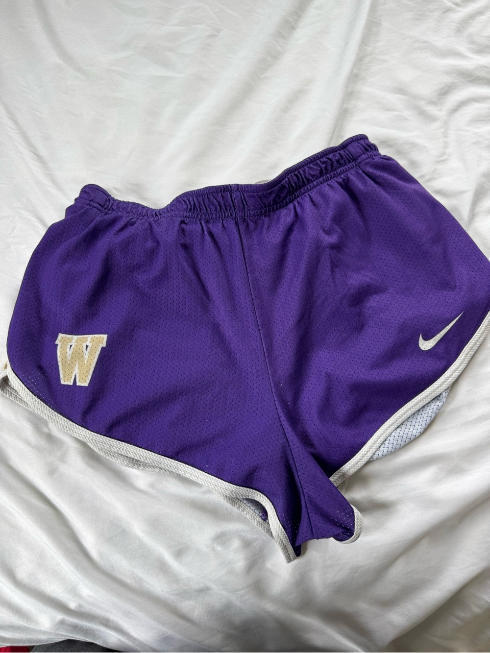 Nike Purple Women's Athletic Shorts with White Trim and 'W' Patch